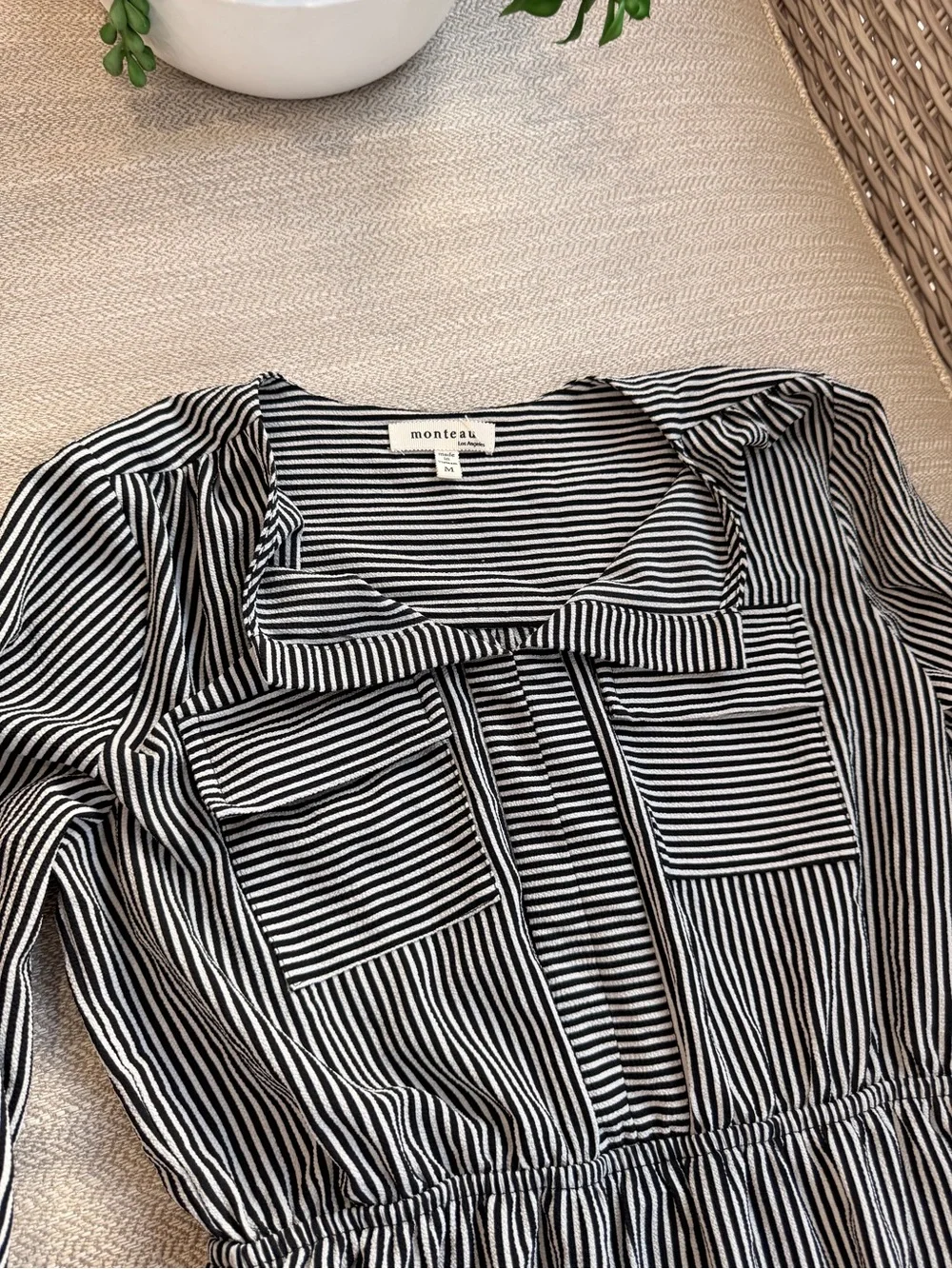 Monteau Black and White Striped Shirt Dress